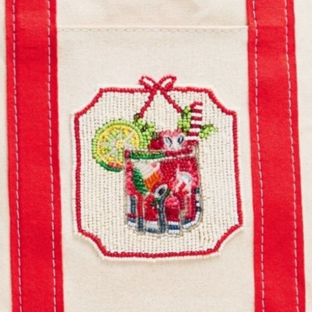 Anthropologie The Hartley Bloody Mary Beaded Cocktail Mini Cotton Canvas Tote - Picture 3 of 16